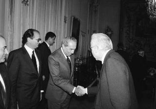 Incontro del Presidente della Repubblica Francesco Cossiga con Antonio D'Amico, presidente della Confederazione italiana armatori, con la Giunta della Confitarma