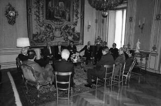 Incontro del Presidente della Repubblica Francesco Cossiga con Antonio D'Amico, presidente della Confederazione italiana armatori, con la Giunta della Confitarma