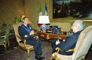 Il Presidente della Repubblica Francesco Cossiga riceve il Generale di Squadra Aerea Stelio Nardini, nuovo Capo di Stato maggiore dell'Aeronautica