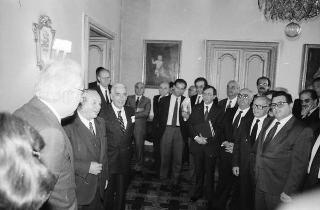 Il Presidente della Repubblica Francesco Cossiga riceve in udienza Pasquale Bandiera, presidente della Lega italiana della Federazione internazionale dei diritti dell'uomo, con i componenti del Comitato centrale