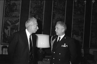Il Presidente della Repubblica Francesco Cossiga riceve l'on.Virginio Rognoni, ministro della difesa, con Mario Tassone, presidente del Comitato di parlamentari per l'innovazione tecnologica, ed una delegazione del COPIT