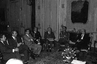 Il Presidente della Repubblica Francesco Cossiga riceve l'on.Virginio Rognoni, ministro della difesa, con Mario Tassone, presidente del Comitato di parlamentari per l'innovazione tecnologica, ed una delegazione del COPIT