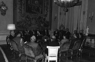 Il Presidente della Repubblica Francesco Cossiga riceve l'on.Virginio Rognoni, ministro della difesa, con Mario Tassone, presidente del Comitato di parlamentari per l'innovazione tecnologica, ed una delegazione del COPIT