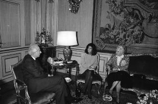 Il Presidente della Repubblica Francesco Cossiga incontra la signora Jeanne Sauvè, ex Governatore generale del Canada, con Alan William Sullivan, ambasciatore del Canada a Roma