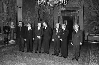 Incontro del Presidente Francesco Cossiga con i ministri degli affari esteri della "Pentagonale" ed una delegazione di parlamentari dei cinque Paesi facenti capo all'organismo