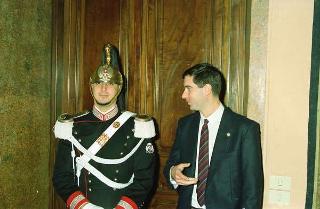 Udienza privata del Presidente della Repubblica Francesco Cossiga Privata durante la cerimonia del cambio ufficiali a Casa Militare: il Tenente Colonnello Antonio Angelini, il Colonnello Antonio D'Onofrio, il Tenente Colonnello Pietro Menna, il Capitano di vascello Paolo Romano