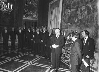 Il Presidente della Repubblica Francesco Cossiga incontra l'on.Vincenzo Scotti, Ministro dell'Interno, con i Prefetti di nuova nomina