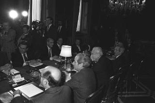 Incontro del Presidente della Repubblica Francesco Cossiga con Tarcisio Gitti, presidente del Comitato parlamentare per i servizi di informazione e sicurezza e per il segreto di Stato, con i componenti del Comitato