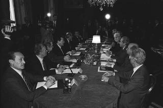 Incontro del Presidente della Repubblica Francesco Cossiga con Tarcisio Gitti, presidente del Comitato parlamentare per i servizi di informazione e sicurezza e per il segreto di Stato, con i componenti del Comitato