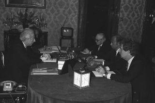 Crisi del VI Governo Andreotti. Il Presidente della Repubblica Francesco Cossiga riceve i rappresentanti dei partiti per le consultazioni