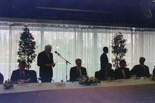 Il Presidente della Repubblica Francesco Cossiga durante la visita in Francia al Consiglio d'Europa in occasione della XLIII sessione dell'Assemblea parlamentare (23 - 24 aprile 1991)