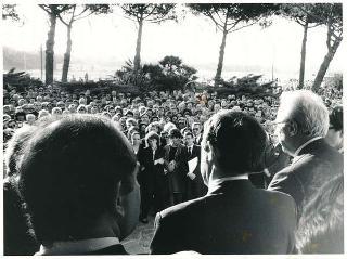 Intervento, in forma privata, del Presidente della Repubblica Francesco Cossiga  all'inaugurazione della Mostra "Omaggio a Manzù". Museo Manzù, Ardea (Roma)