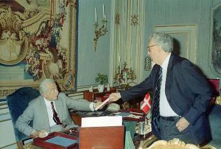 Il Presidente della Repubblica Francesco Cossiga incontra Giampaolo Pansa, per presentare il suo libro "Il regime"