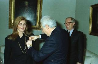 Il Presidente della Repubblica Francesco Cossiga riceve in udienza lo stilista di moda Nicola Trussardi e la signora Trussardi
