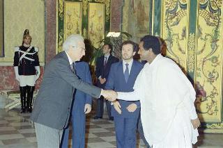 Il Presidente della Repubblica Francesco Cossiga riceve Addis Alem Balema, nuovo ambasciatore di Etiopia per la presentazione lettere credenziali