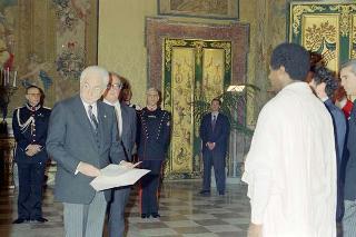 Il Presidente della Repubblica Francesco Cossiga riceve Addis Alem Balema, nuovo ambasciatore di Etiopia per la presentazione lettere credenziali