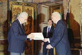 Il Presidente della Repubblica Francesco Cossiga riceve Marko Kosin, nuovo ambasciatore della Repubblica di Slovenia per la presentazione lettere credenziali