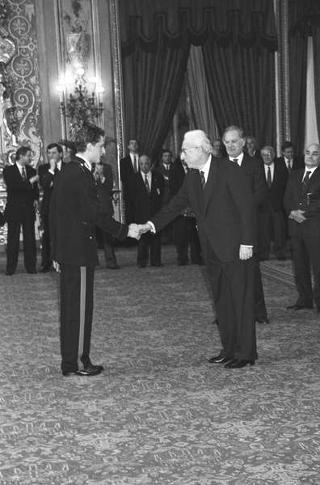 Incontro del Presidente della Repubblica Francesco Cossiga con Arrigo Gattai, presidente del CONI, con gli atleti, i tecnici e i dirigenti che hanno partecipato ai XVI Giochi Olimpici invernali di Albertville