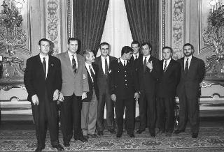 Incontro del Presidente della Repubblica Francesco Cossiga con Arrigo Gattai, presidente del CONI, con gli atleti, i tecnici e i dirigenti che hanno partecipato ai XVI Giochi Olimpici invernali di Albertville