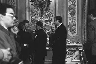 Incontro del Presidente della Repubblica Francesco Cossiga con Arrigo Gattai, presidente del CONI, con gli atleti, i tecnici e i dirigenti che hanno partecipato ai XVI Giochi Olimpici invernali di Albertville