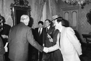 Il Presidente della Repubblica Francesco Cossiga riceve Giovanni Mario Rossignolo, presidente della Seleco, con Peter Secchia, ambasciatore degli Stati Uniti d'America a Roma