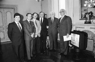 Il Presidente della Repubblica Francesco Cossiga riceve Giovanni Mario Rossignolo, presidente della Seleco, con Peter Secchia, ambasciatore degli Stati Uniti d'America a Roma