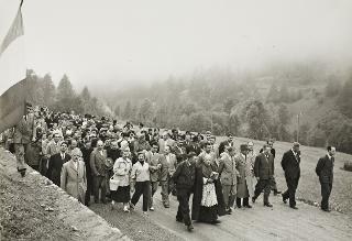 Intervento del Presidente della Repubblica Luigi Einaudi e della moglie Ida all'inaugurazione dalla nuova strada Ollomont - Gracier.