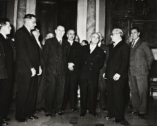 Visita del Presidente della Repubblica al Presidente del Senato e al Presidente della Camera dei deputati per ricambiare gli auguri di Capodanno 1955 (Roma)