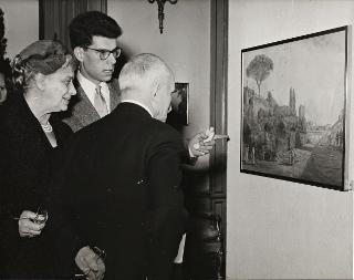 Intervento del Presidente della Repubblica Luigi Einaudi e della moglie Ida all'Istituto Svizzero di Roma per la visita alla Mostra degli acquarelli di A.L.R. Du Cros - pittore svizzero (1748-1810)