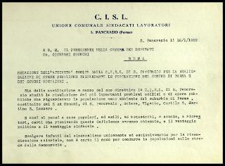 Opere pubbliche promosse dalla C.I.S.L. Unione comunale sindacati lavoratori S. Pancrazio (Parma)