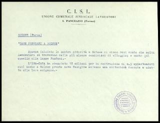 Opere pubbliche promosse dalla C.I.S.L. Unione comunale sindacati lavoratori S. Pancrazio (Parma)