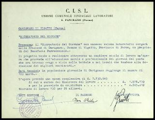 Opere pubbliche promosse dalla C.I.S.L. Unione comunale sindacati lavoratori S. Pancrazio (Parma)