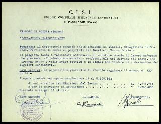 Opere pubbliche promosse dalla C.I.S.L. Unione comunale sindacati lavoratori S. Pancrazio (Parma)