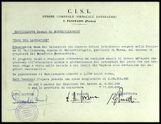 Opere pubbliche promosse dalla C.I.S.L. Unione comunale sindacati lavoratori S. Pancrazio (Parma)