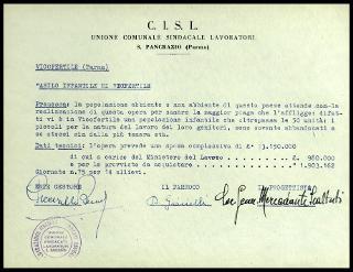 Opere pubbliche promosse dalla C.I.S.L. Unione comunale sindacati lavoratori S. Pancrazio (Parma)