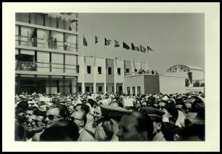 Giovanni Gronchi all'inaugurazione della XV manifestazione dell'Ente fiera internazionale della pesca di Ancona