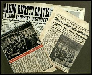 Testimonianze delle officine grafiche Trevisan di Castelfranco Veneto con la documentazione della distruzione a causa di un incendio il 9 gennaio 1956 fino alla ripresa dell'attività nel gennaio 1957