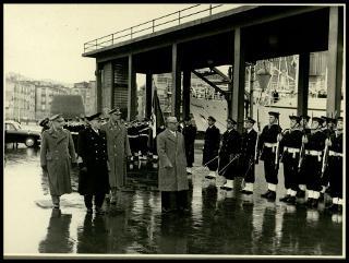 Giovanni Gronchi partecipa all'inaugurazione del grande bacino di carenaggio della Società esercizio bacini napoletani