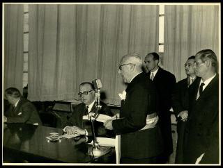 Giovanni Gronchi partecipa all'inaugurazione del grande bacino di carenaggio della Società esercizio bacini napoletani