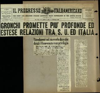 Viaggio in America di Giovanni Gronchi con la moglie Carla Bissatini (ritagli del giornale "Il Progresso Italo-Americano" di New York)