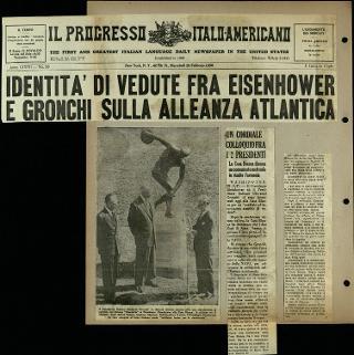 Viaggio in America di Giovanni Gronchi con la moglie Carla Bissatini (ritagli del giornale "Il Progresso Italo-Americano" di New York)