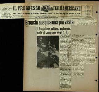 Viaggio in America di Giovanni Gronchi con la moglie Carla Bissatini (ritagli del giornale "Il Progresso Italo-Americano" di New York)