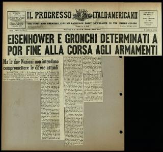 Viaggio in America di Giovanni Gronchi con la moglie Carla Bissatini (ritagli del giornale "Il Progresso Italo-Americano" di New York)