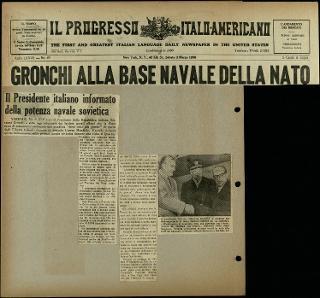 Viaggio in America di Giovanni Gronchi con la moglie Carla Bissatini (ritagli del giornale "Il Progresso Italo-Americano" di New York)