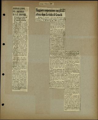 Viaggio in America di Giovanni Gronchi con la moglie Carla Bissatini (ritagli del giornale "Il Progresso Italo-Americano" di New York)