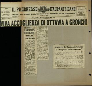 Viaggio in America di Giovanni Gronchi con la moglie Carla Bissatini (ritagli del giornale "Il Progresso Italo-Americano" di New York)