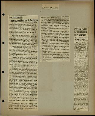 Viaggio in America di Giovanni Gronchi con la moglie Carla Bissatini (ritagli del giornale "Il Progresso Italo-Americano" di New York)
