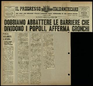 Viaggio in America di Giovanni Gronchi con la moglie Carla Bissatini (ritagli del giornale "Il Progresso Italo-Americano" di New York)