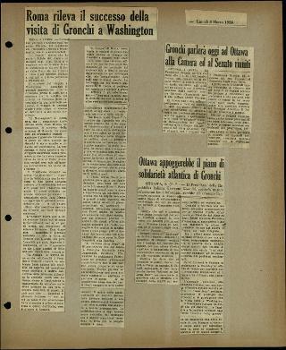 Viaggio in America di Giovanni Gronchi con la moglie Carla Bissatini (ritagli del giornale "Il Progresso Italo-Americano" di New York)
