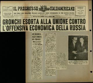 Viaggio in America di Giovanni Gronchi con la moglie Carla Bissatini (ritagli del giornale "Il Progresso Italo-Americano" di New York)